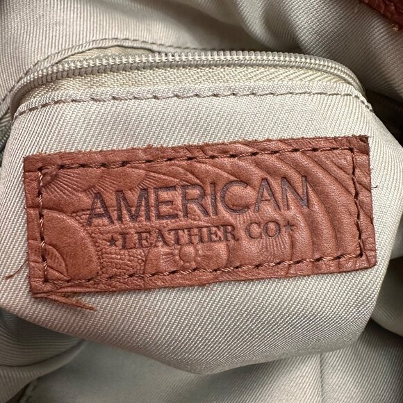 American Leather Co Handbag Shoulder Purse Brown Tooled Leather Bag Pockets - Picture 8 of 16